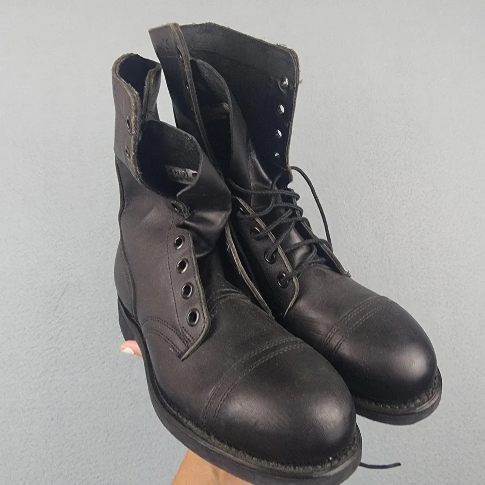 Vintage Bilt Rite Steel Toe Combat Boots Mens Size 7R Black Leather ANSI 1991